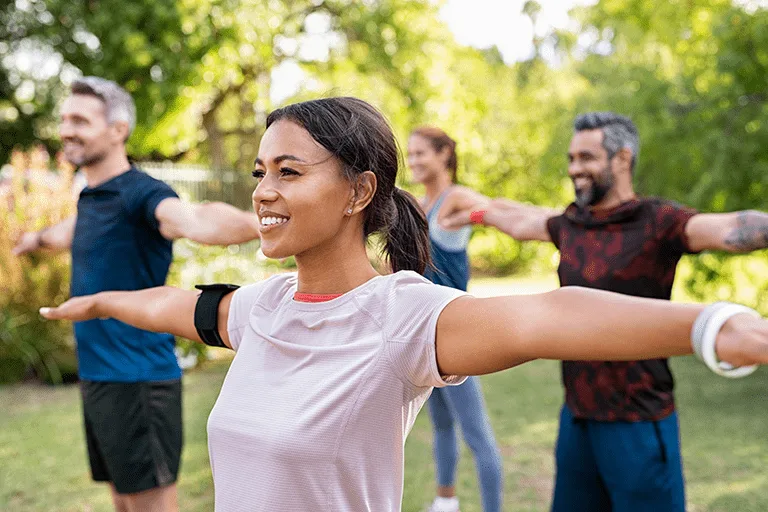 stretching in park
